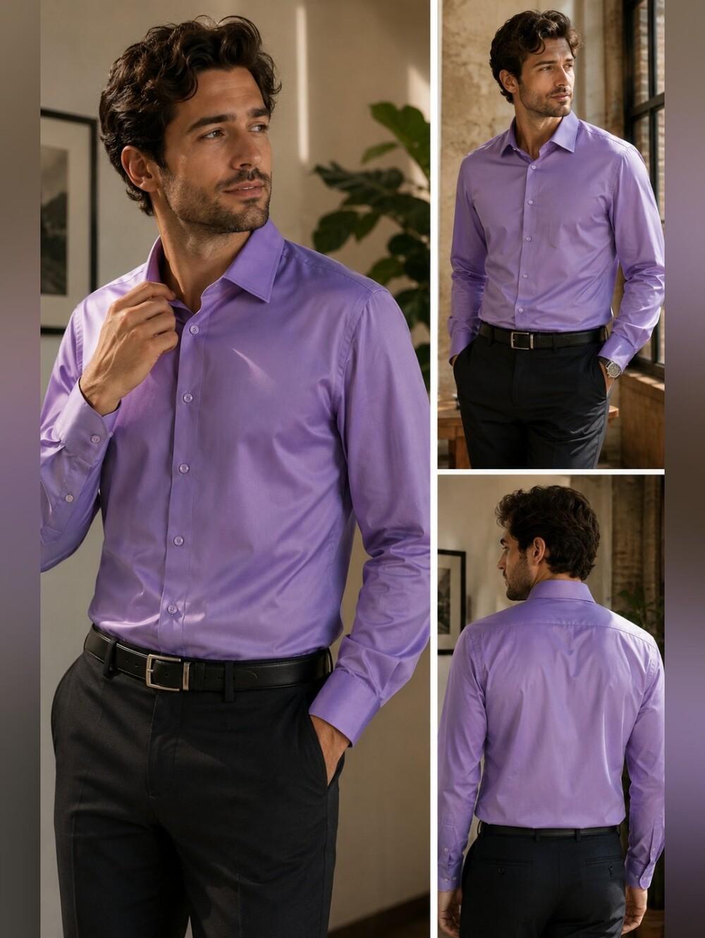 Bellissimo Men’s Purple Lavender Wrinkle Free Dress Shirt 17 32/33 Regular Fit